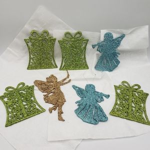Christmas Ornaments Glitter Gold Fairy, Blue Angel, Green Gifts Plastic (7) Y2K.